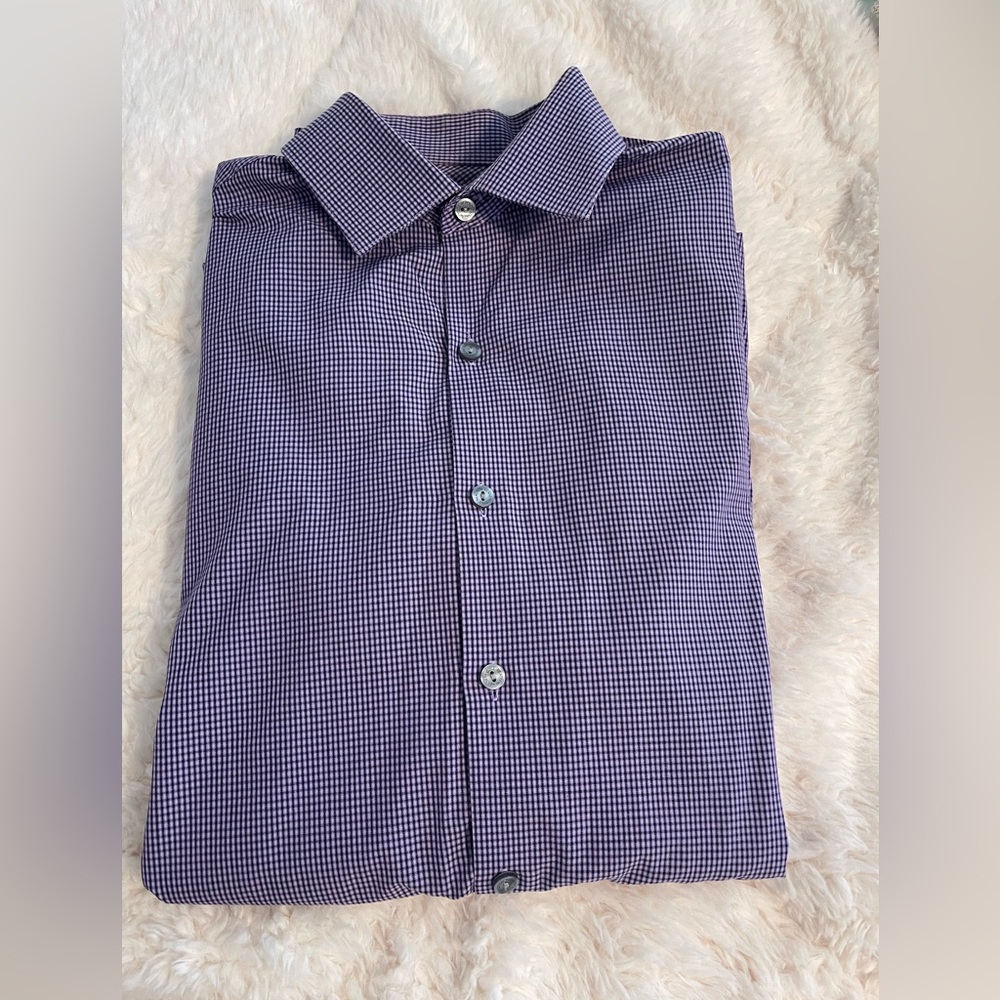 Kenneth Cole Men's Purple Gingham Dress Shirt